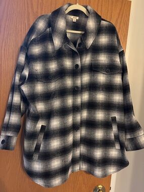 a.n.a Black & White Plaid Ombre Utility Jacket